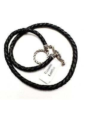 Carolyn Pollack Black Leather Sterling Silver 18" Necklace Perfect for Enhancers